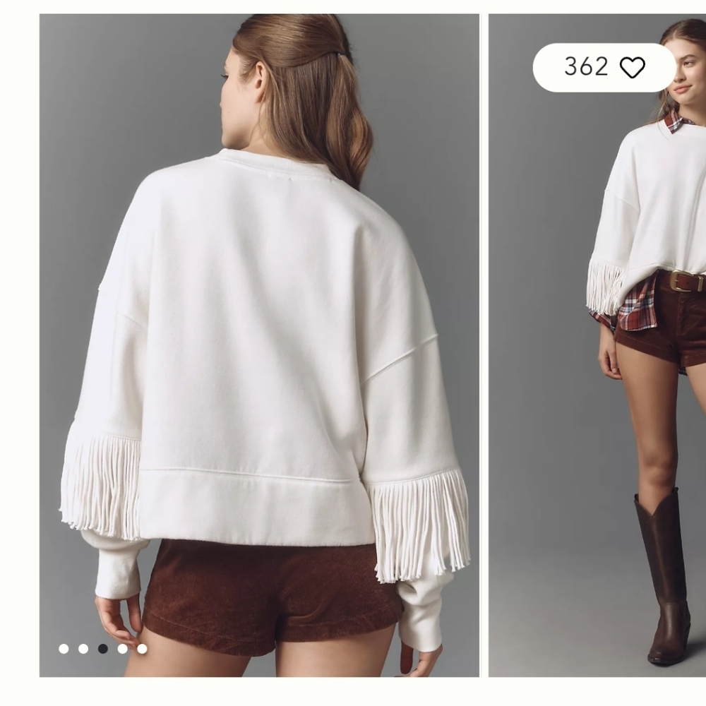 Maeve Fringe Sleeve Boxy Crewneck Anthropologie